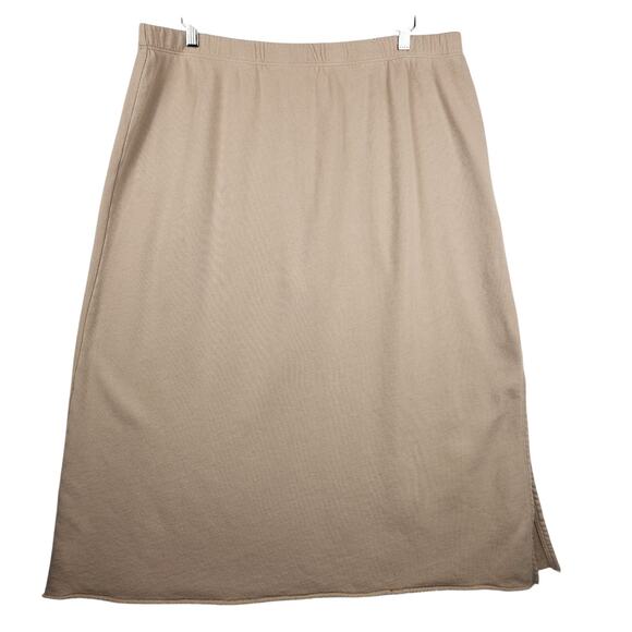 Eileen Fisher Organic Cotton French Terry A-Line Skirt Women’s XL Tan Stretch - Picture 1 of 13